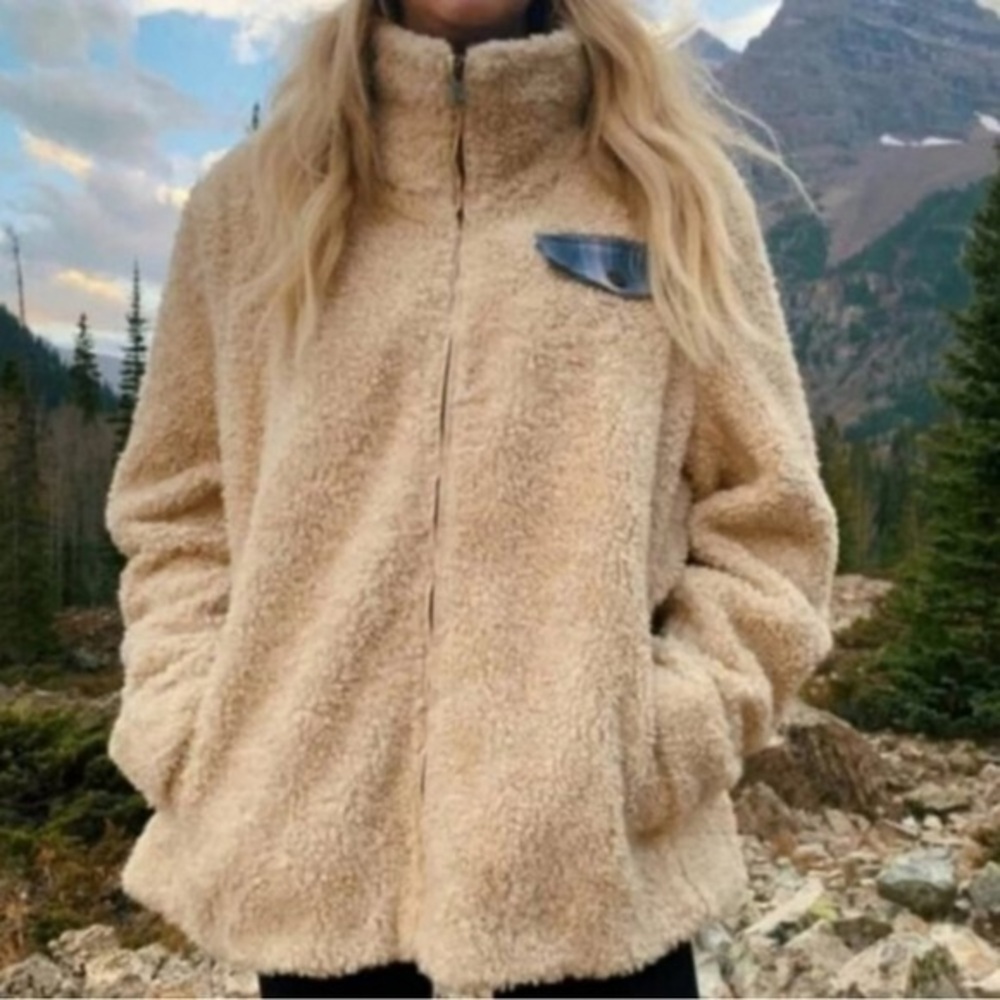 Pendleton Teddy Bear Sherpa Plaid Full Zip Jacket Cream Off White Sm Wool Blend